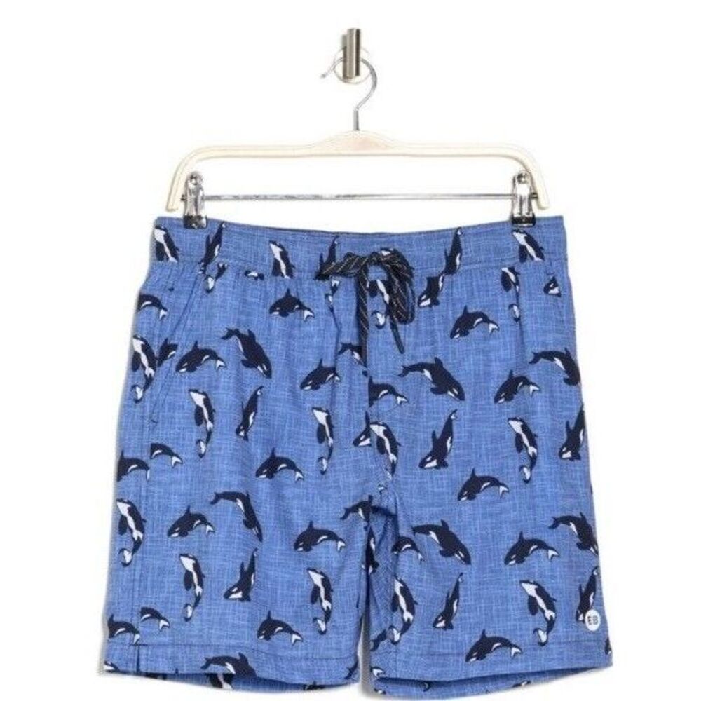 New $46 Eddie Bauer Volley Swim Trunks Shorts Mens Blue Orca Lined EMS4384 Large
